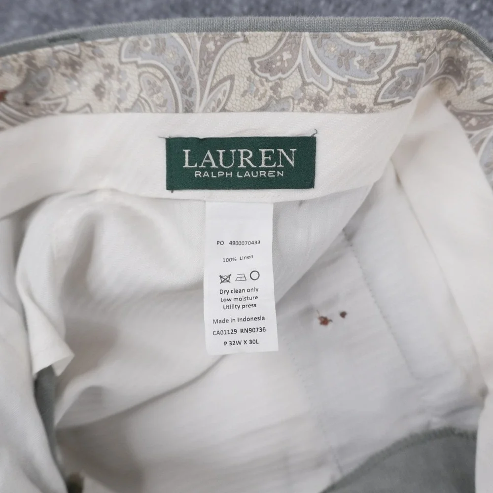 Lauren Ralph Lauren 100% Linen Pants Mens 32W x 30L Sage Green Dress Trousers